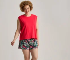 Shorty-Pyjama-Set, flamingorot/schwarz