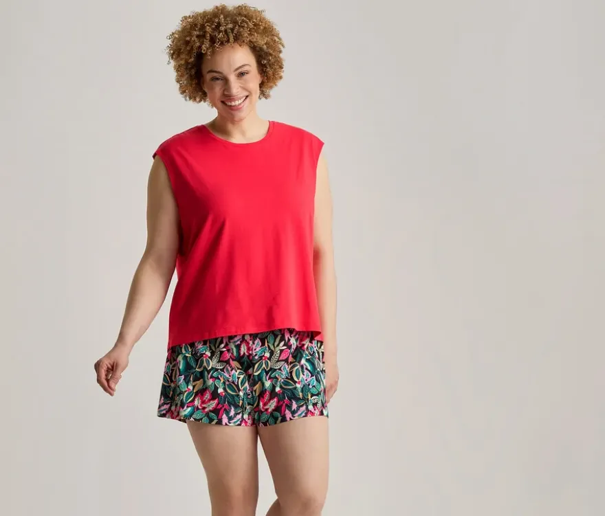 Shorty-Pyjama-Set, flamingorot/schwarz