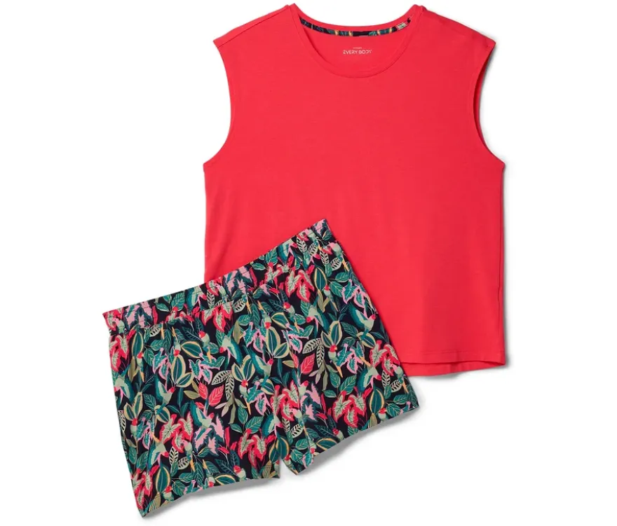 Shorty-Pyjama-Set, flamingorot/schwarz