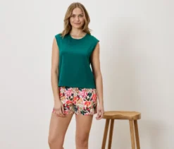 Shorty-Pyjama-Set, grün/creme