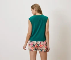 Shorty-Pyjama-Set, grün/creme