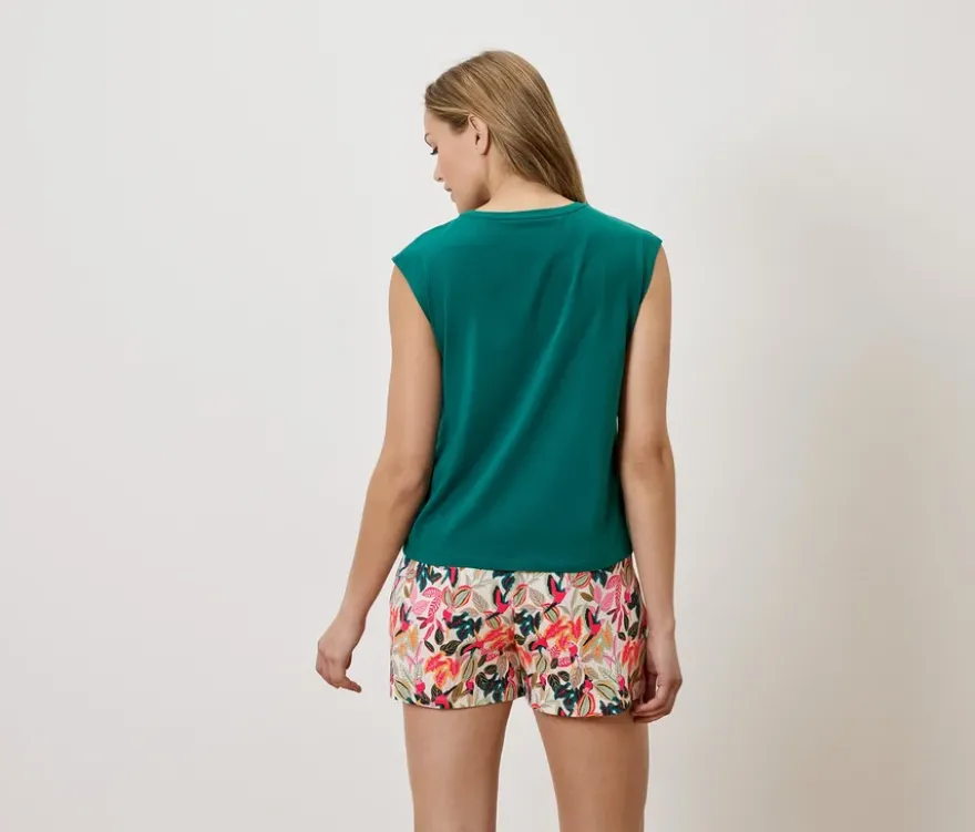 Shorty-Pyjama-Set, grün/creme