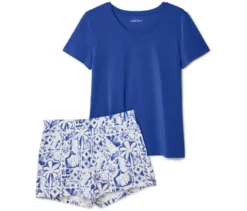 Shorty-Pyjama-Set, royal blau