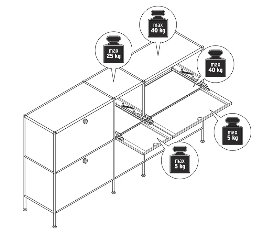 Sideboard Metall »CN3« groß mit 6 Klappenfächern, weiß