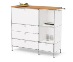Sideboard Metall »CN3« mit Holzplatte, 1 Klappenfach und 4 Schubladen, weiß