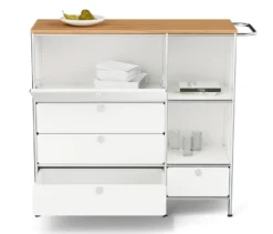 Sideboard Metall »CN3« mit Holzplatte, 1 Klappenfach und 4 Schubladen, weiß