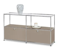 Sideboard Metall »CN3« mit 2 Klappen und Glasböden, taupe