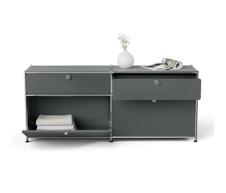 Sideboard Metall »CN3« mit 2 Klappenfächern und 2 Schubladen, grau