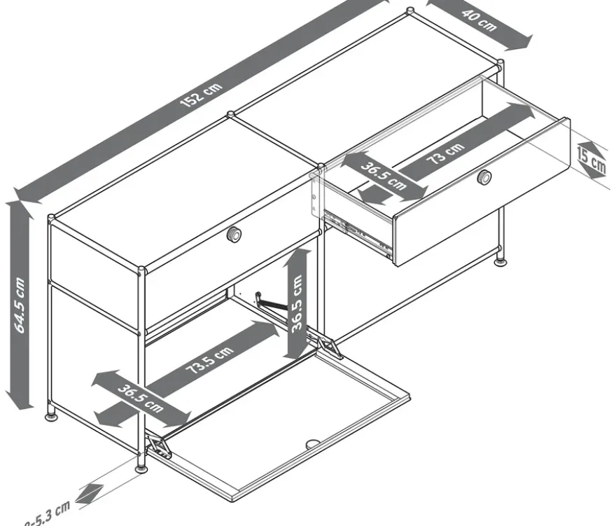 Sideboard Metall »CN3« mit 2 Klappenfächern und 2 Schubladen, grau