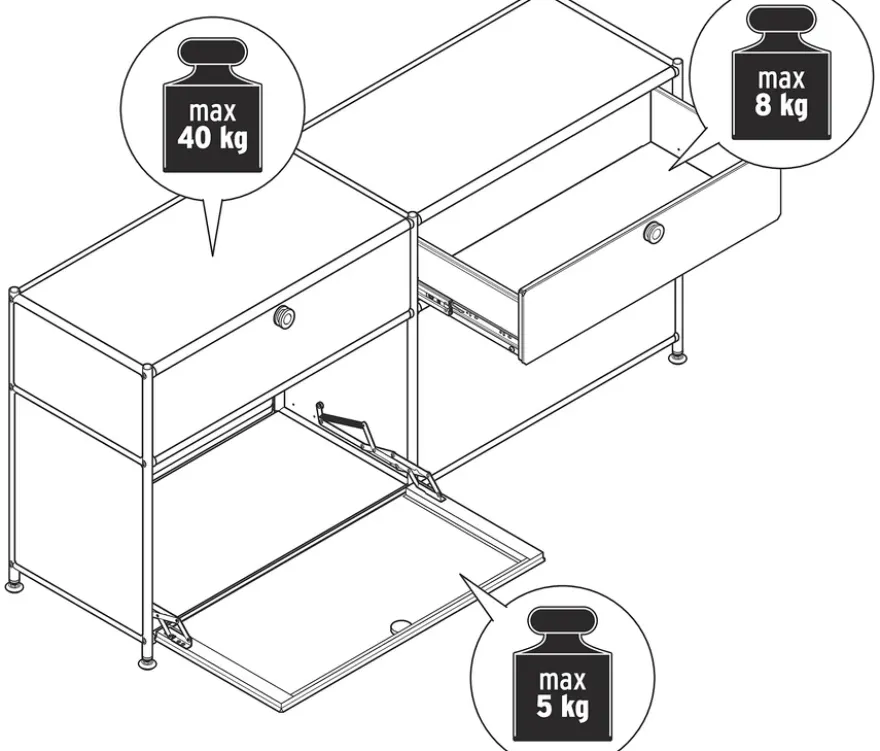 Sideboard Metall »CN3« mit 2 Klappenfächern und 2 Schubladen, grau