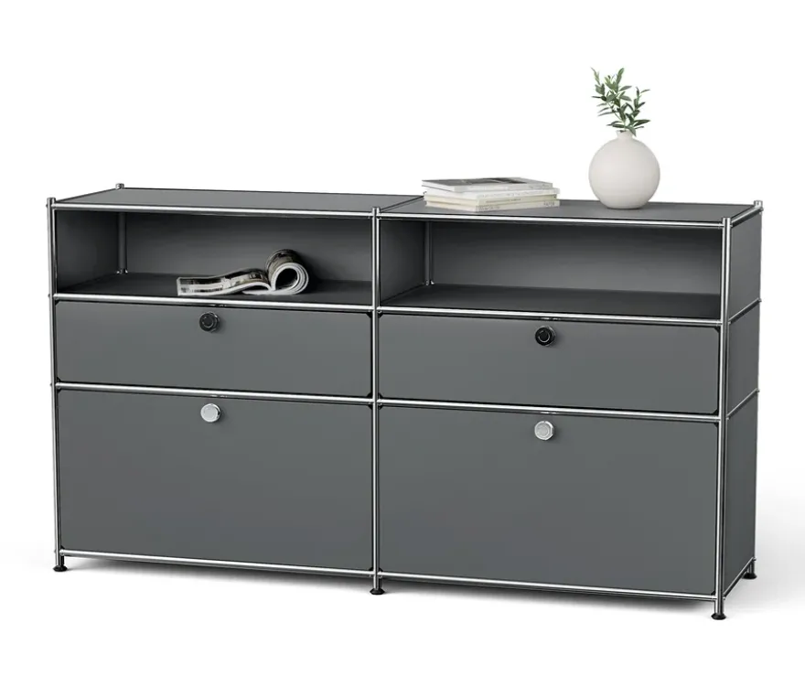 Sideboard Metall »CN3« mit 2 Klappenfächern, 2 Schubladen und 2 offenen Fächern, grau