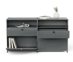 Sideboard Metall »CN3« mit 2 Klappenfächern, 2 Schubladen und 2 offenen Fächern, grau