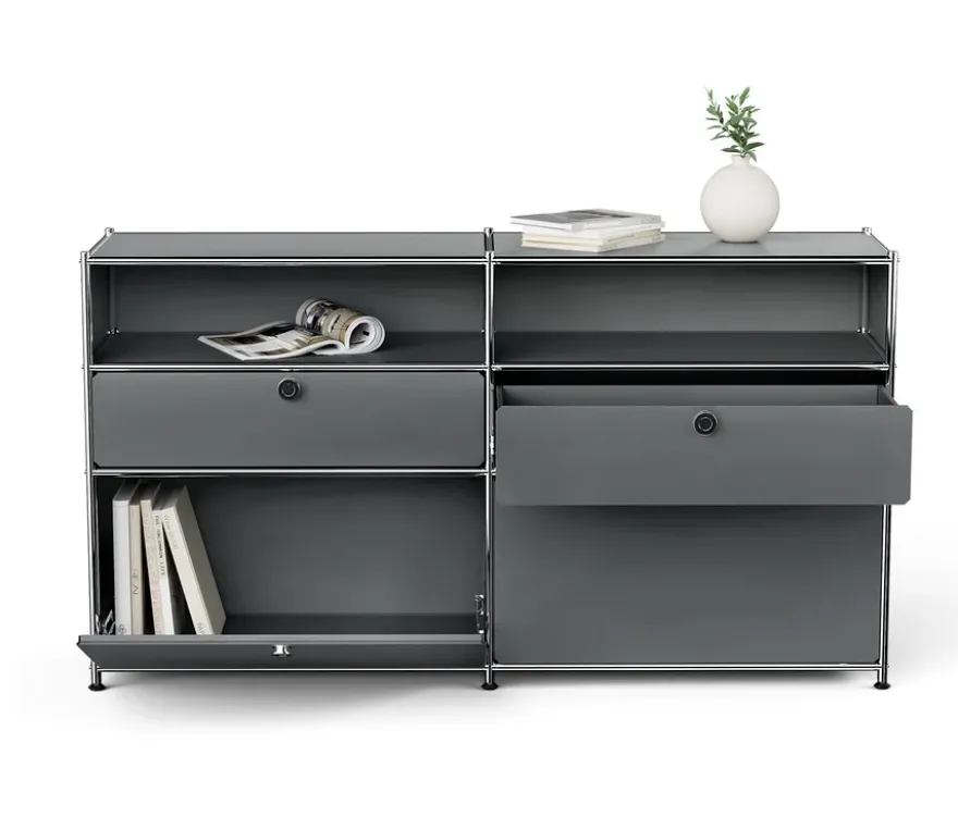 Sideboard Metall »CN3« mit 2 Klappenfächern, 2 Schubladen und 2 offenen Fächern, grau