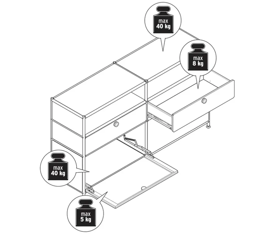 Sideboard Metall »CN3« mit 2 Klappenfächern, 2 Schubladen und 2 offenen Fächern, grau