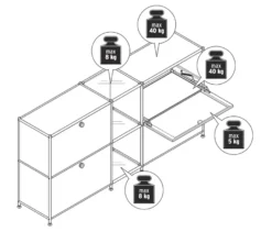 Sideboard Metall »CN3« mit 4 Klappenfächern, grau