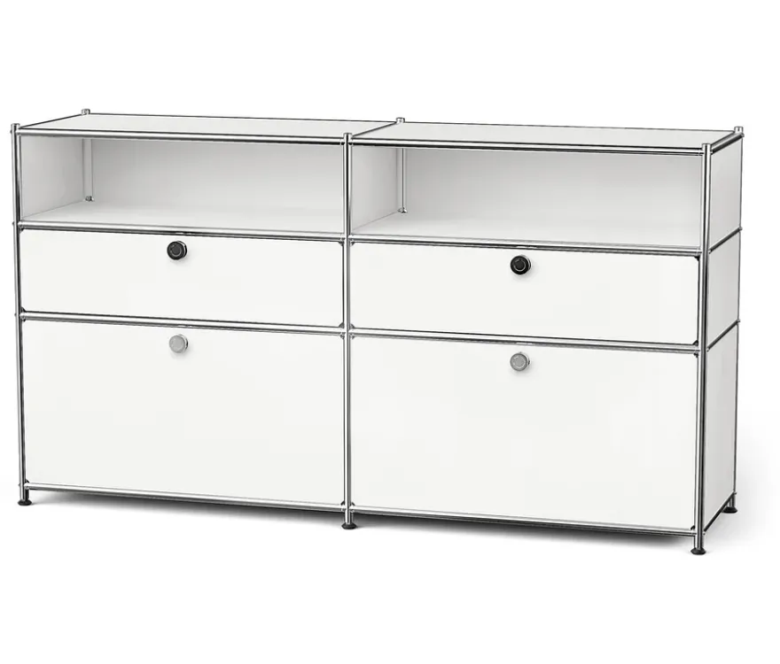 Sideboard Metall »CN3« mit 2 Klappenfächern, 2 Schubladen und 2 offenen Fächern, weiß