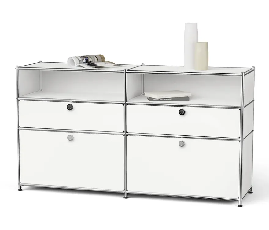 Sideboard Metall »CN3« mit 2 Klappenfächern, 2 Schubladen und 2 offenen Fächern, weiß