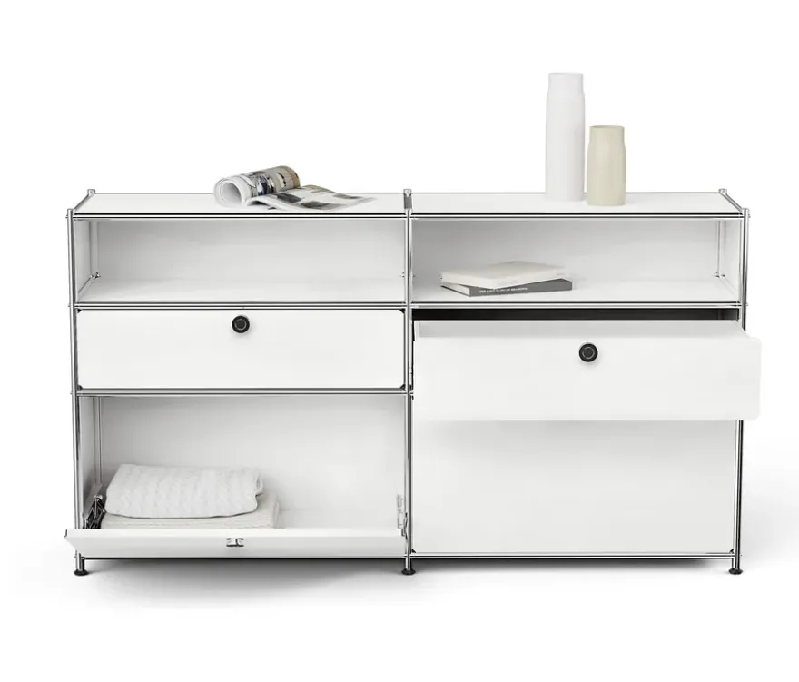 Sideboard Metall »CN3« mit 2 Klappenfächern, 2 Schubladen und 2 offenen Fächern, weiß