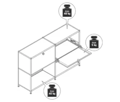 Sideboard Metall »CN3« mit versetzbaren Klappenfächern, grau