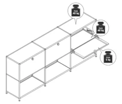 Sideboard Metall »CN3« mit 3 versetzbaren Klappenfächern, grau