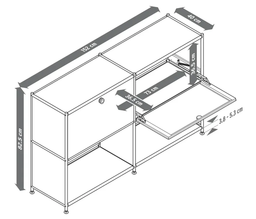 Sideboard Metall »CN3« mit 2 versetzbaren Klappenfächern, salbei