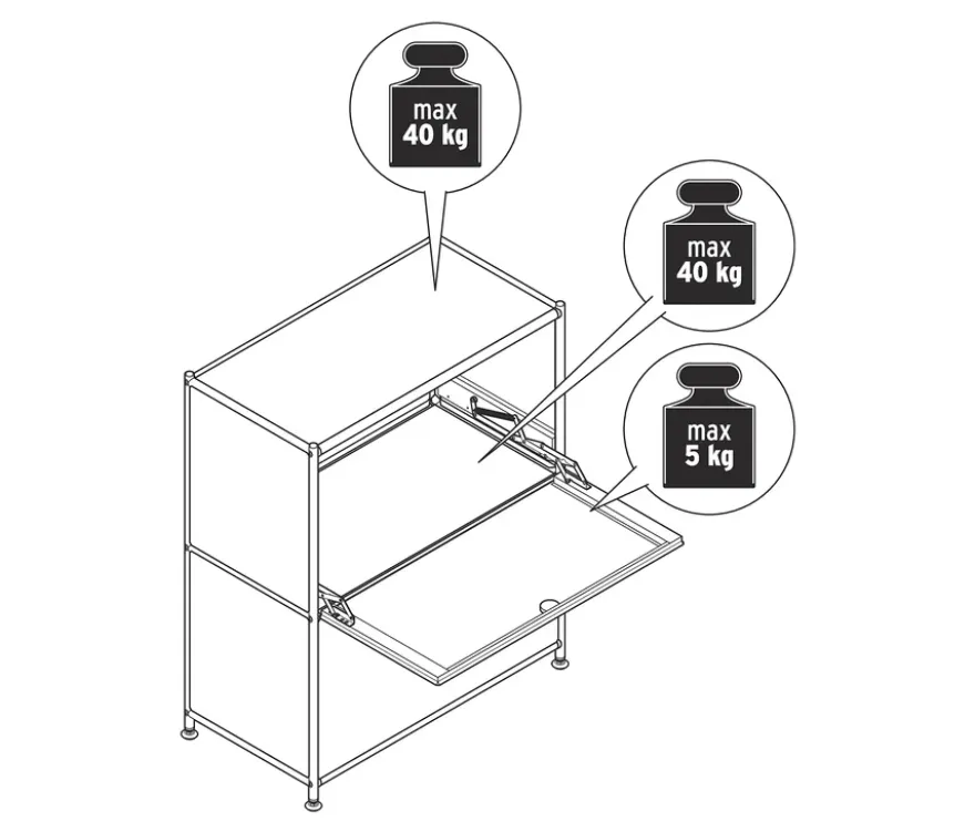 Sideboard Metall »CN3«, niedrig mit Klappenfächern, weiß