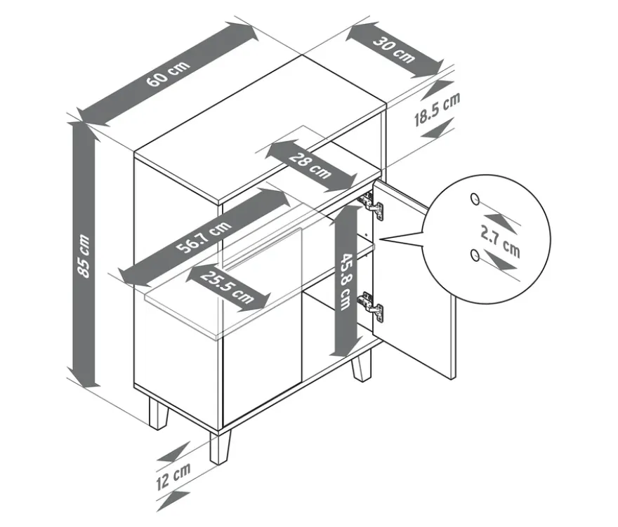 Sideboard mit 2 Türen und offenem Fach