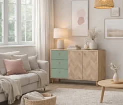 Sideboard »Visby«, Eichen-Fischgräten-Dekor, pistazie