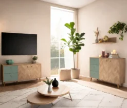 Sideboard »Visby«, Eichen-Fischgräten-Dekor, pistazie