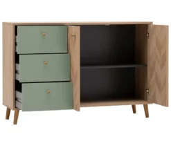 Sideboard »Visby«, Eichen-Fischgräten-Dekor, pistazie