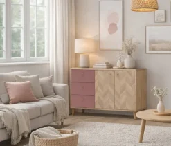 Sideboard »Visby«, Eichen-Fischgräten-Dekor, mauve