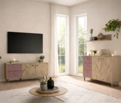 Sideboard »Visby«, Eichen-Fischgräten-Dekor, mauve