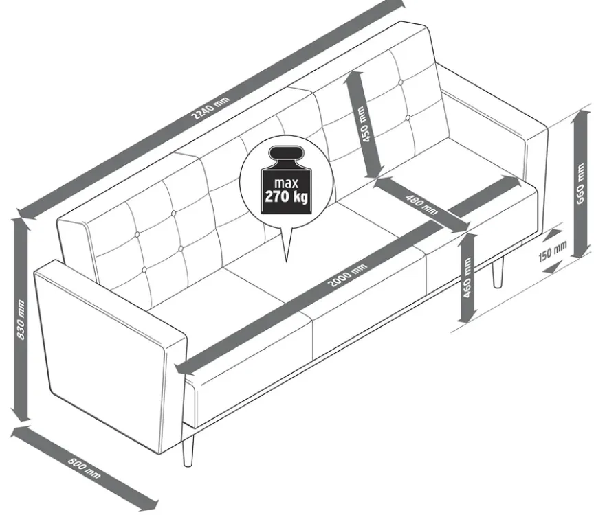 3-Sitzer Schlafsofa »Janny«, hellgrau