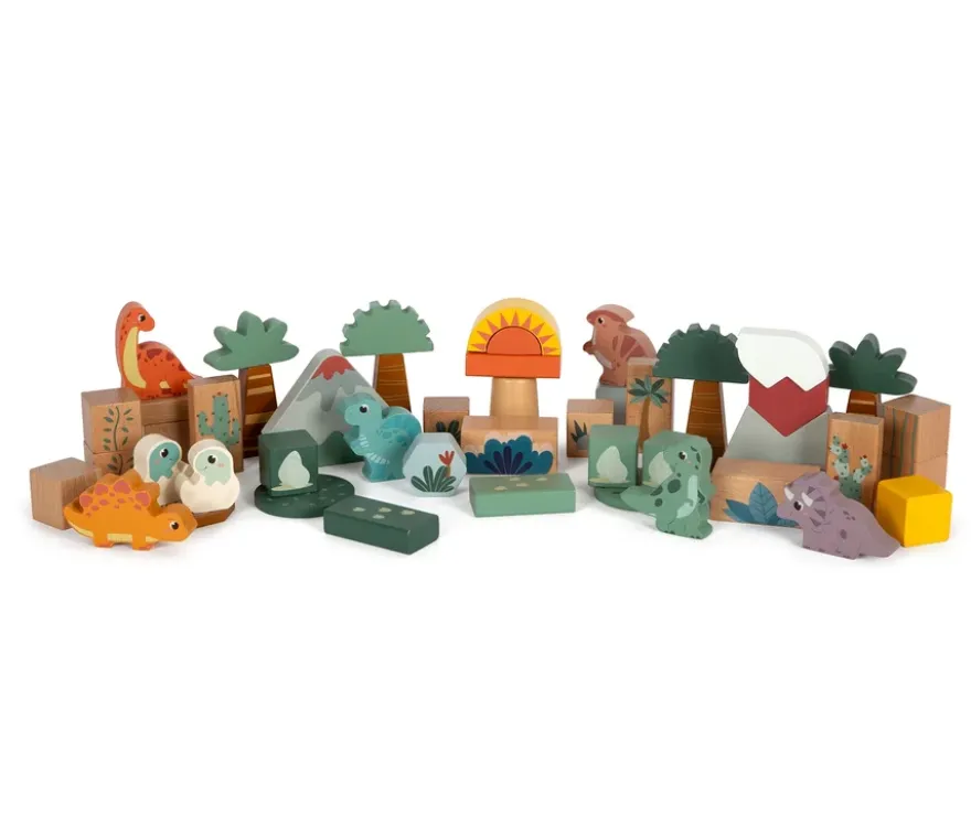 small foot Set Nachziehtier, Holzbausteine und Motorikschleife »Dino«