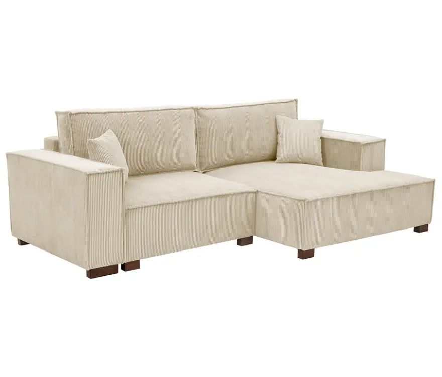 Sofa 2-Sitzer mit Auszugsbett links, Longchair rechts »Cumello«, creme