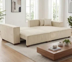 Sofa 2-Sitzer mit Auszugsbett links, Longchair rechts »Cumello«, creme