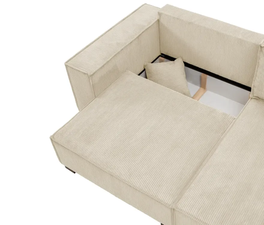 Sofa 2-Sitzer mit Auszugsbett links, Longchair rechts »Cumello«, creme