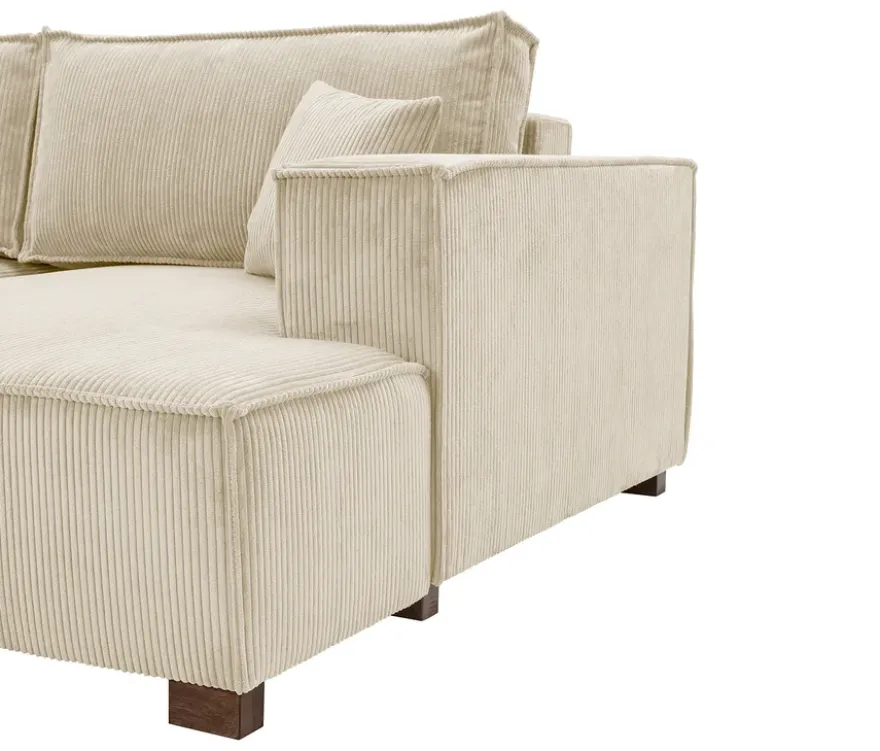Sofa 2-Sitzer mit Auszugsbett links, Longchair rechts »Cumello«, creme