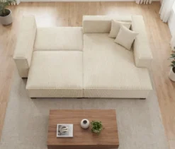 Sofa 2-Sitzer mit Auszugsbett links, Longchair rechts »Cumello«, creme