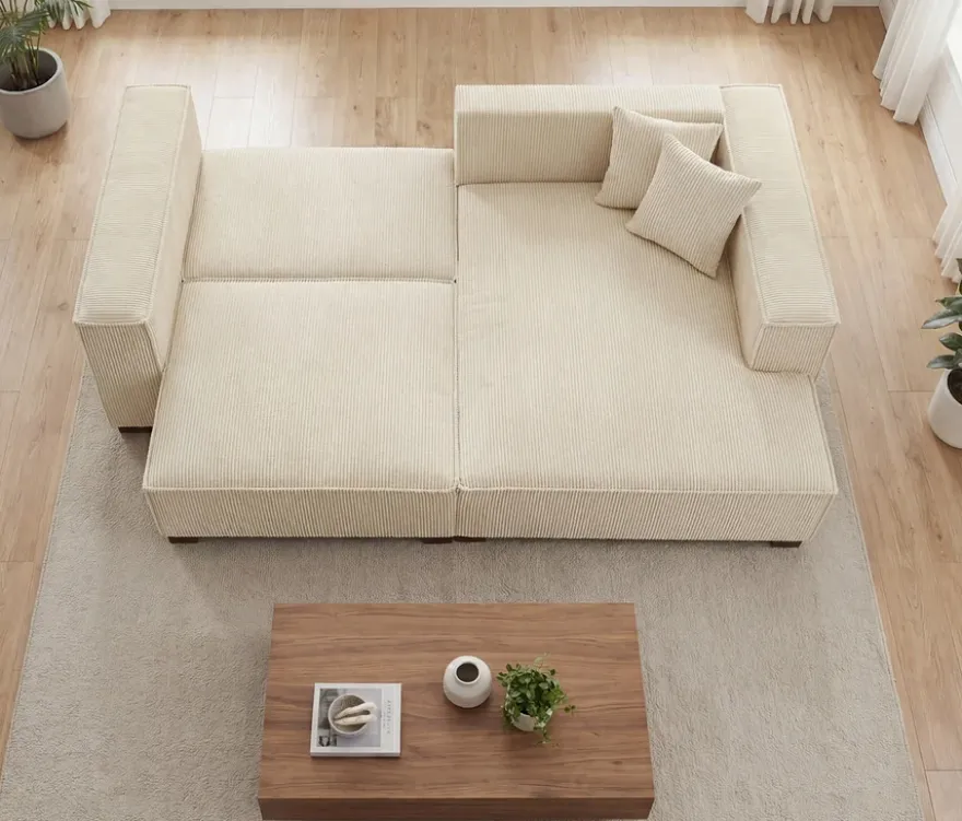 Sofa 2-Sitzer mit Auszugsbett links, Longchair rechts »Cumello«, creme
