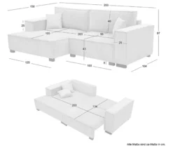 Sofa 2-Sitzer mit Auszugsbett rechts, Longchair links »Cumello«, creme