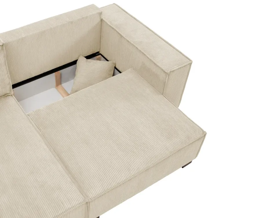 Sofa 2-Sitzer mit Auszugsbett rechts, Longchair links »Cumello«, creme