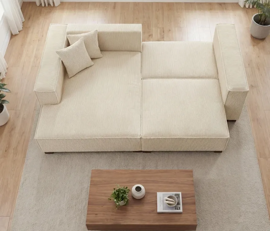 Sofa 2-Sitzer mit Auszugsbett rechts, Longchair links »Cumello«, creme
