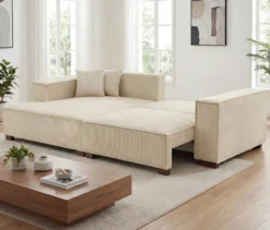 Sofa 2-Sitzer mit Auszugsbett rechts, Longchair links »Cumello«, creme