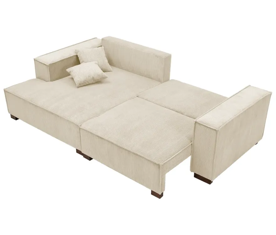 Sofa 2-Sitzer mit Auszugsbett rechts, Longchair links »Cumello«, creme