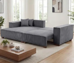 Sofa 2-Sitzer mit Auszugsbett rechts, Longchair links »Cumello«, anthrazit
