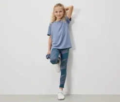 Sportleggings, blaugrün mit lavendelfarbenem Alloverprint