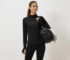 Sportshirt mit Half-Zip, schwarz