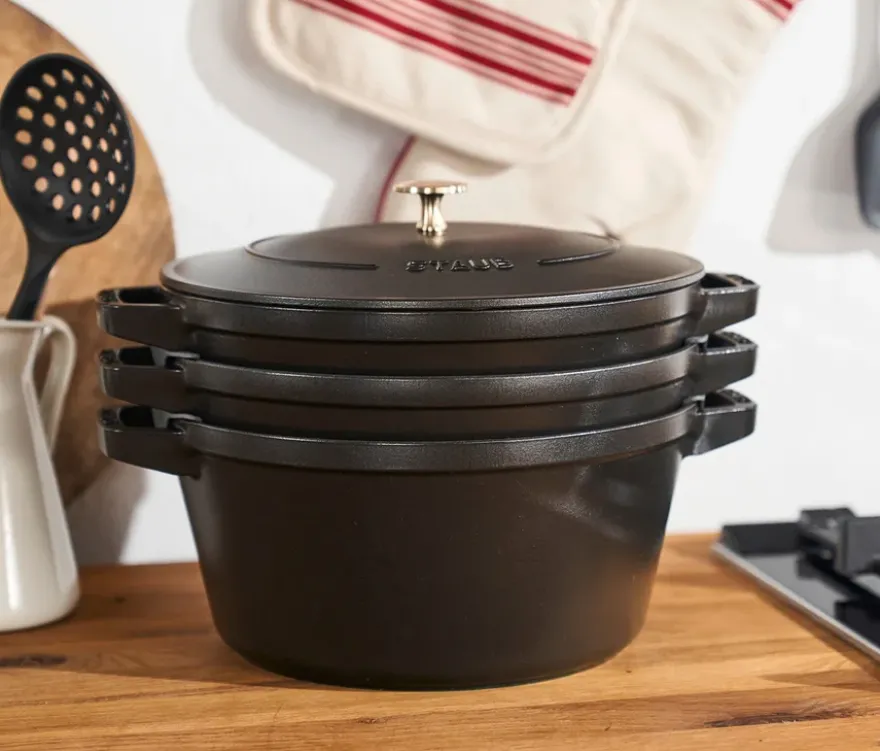 STAUB Gusseisen-Kochtopfset »Stackable«, schwarz