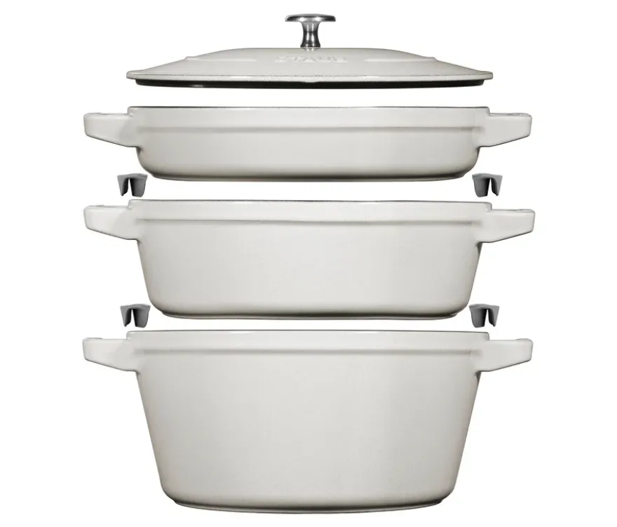 STAUB Gusseisen-Kochtopfset »Stackable«, weißer Trüffel